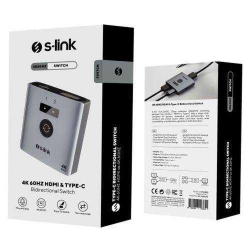 S-LINK SL-LU602C, 2xHDMI, 1Type-C, 4K, 60Hz, Monitör Çoklayıcı (1PC-2Monitör veya 2PC- 1Monitör) Çift Yönlü Switch