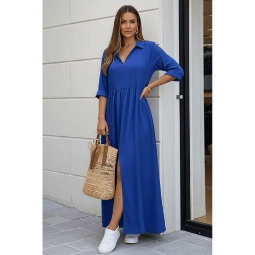 Kadın Truvakar Kollu V Yakalı Yırtmaçlı Uzun Aerobin Elbise