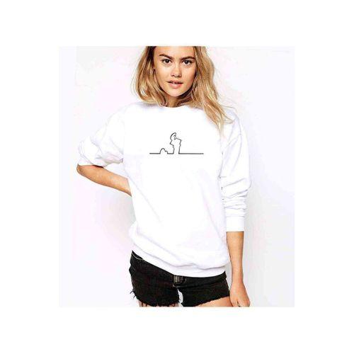 TRT Linea Bay Merakli Baskılı Beyaz Kadın Sweatshirt