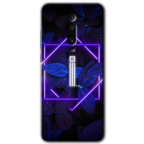 MRCİLETİSİM Xiaomi Mi 9T Kılıf HD Desen Baskılı Arka Kapak+Temperli Cam - Dark Neon Yaprak İ Harfi