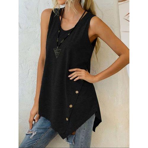 Kadın Askılı Yuvarlak Yakalı Asimetrik Kesim Detaylı Viskon Bluz