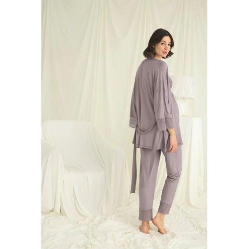 Dantelli Hamile Lohusa 3lü Pijama Takımı