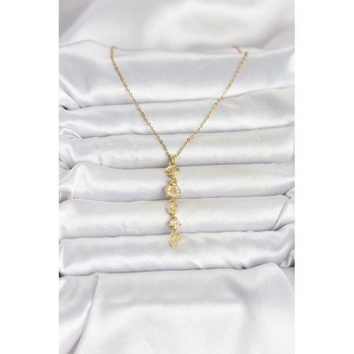 316L Çelik Gold Renk Deniz Temalı Y Model Zirkon Taşlı Kadın Kolye