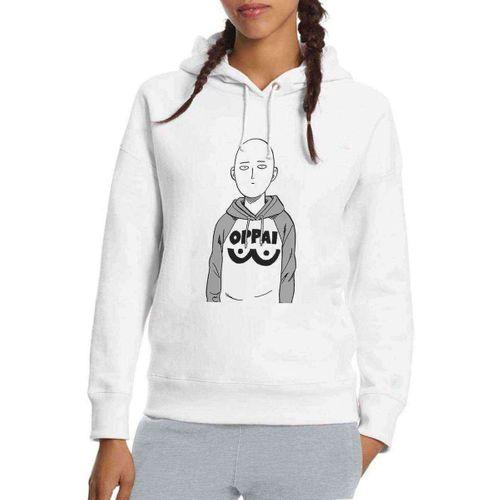 Anime Oppai Baskılı Beyaz Kadın Kapşonlu Sweatshirt