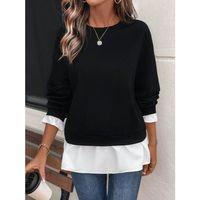 Kadın Uzun Kollu Bisiklet Yaka Viskon Iki Iplik Ve Etek Ucu Trikoton Bluz