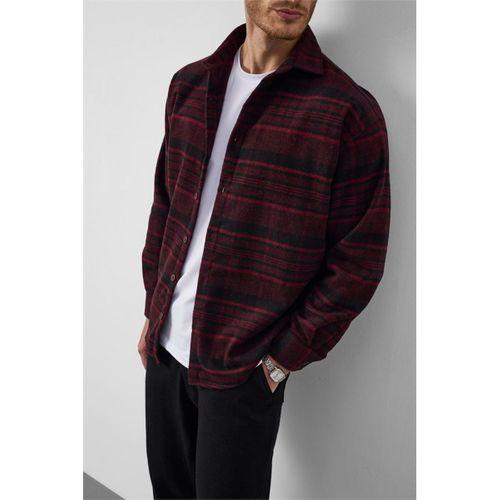 Brandon Relaxed Fit Pamuklu Geniş Çizgili Oduncu Erkek Gömlek - Bordo