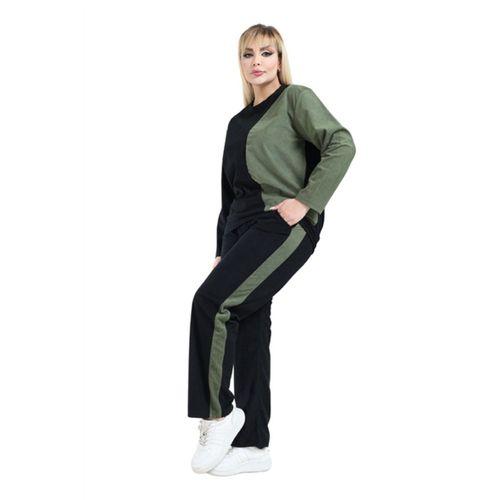 Melsay Buti Yeşil Siyah Fitilli Kadife Yarım Garni Kadın Eşofman Takımı