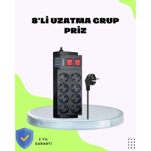 Termal Korumalı 8 Prizli 3 Usb’li Uzatma Kablosu
