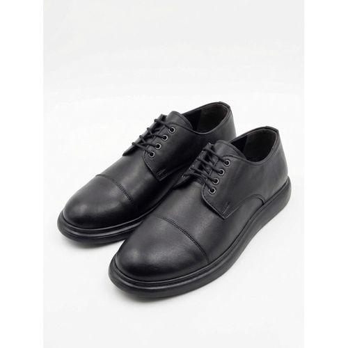 BA0003 Siyah Kapaklı Burun Bağcıklı Erkek Oxford Ayakkabı