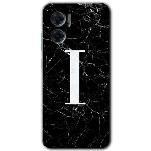 Xiaomi Redmi 10 5G HD Baskılı Kılıf + 9D Tam Ekran Koruyucu - Siyah Mermer Desenli I Harfi
