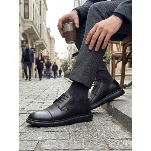 BA0003 Siyah Kapaklı Burun Bağcıklı Erkek Oxford Ayakkabı