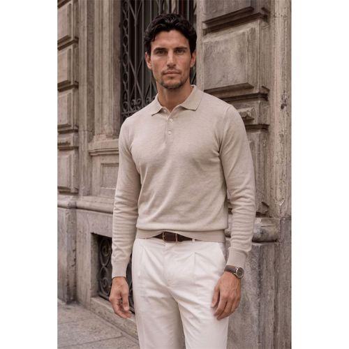 Portofino Premium Düğmeli Polo Yaka İnce Erkek Triko Kazak - Çakıl Taşı