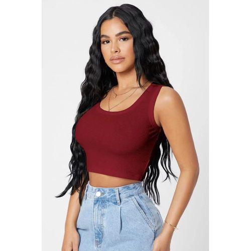 Kadın Bordo Kare Yaka Crop Top Bluz