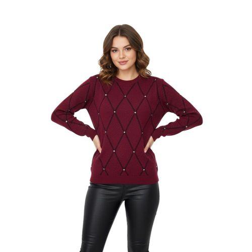 Kadın Sıfıryaka Yaka Baklava Dilim Taşlı Kazak BGL-ST05080