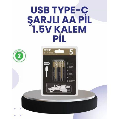 Type-c Usb İle Hızlı Şarj Edilebilir Aa Kalem Pil | 1.5v Lityum | Çiftli Paket