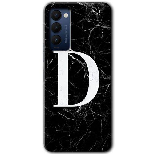 Tecno Camon 18T HD Baskılı Kılıf + 9D Tam Ekran Koruyucu - Siyah Mermer Desenli D Harfi