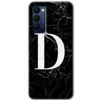 Tecno Camon 18T HD Baskılı Kılıf + 9D Tam Ekran Koruyucu - Siyah Mermer Desenli D Harfi