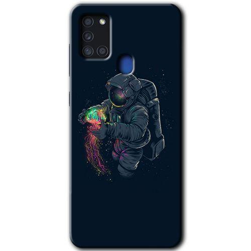 Samsung Galaxy A21s Kılıf Baskılı Kapak - Astronot Kıyafeti +Tam Ekran Koruyucu