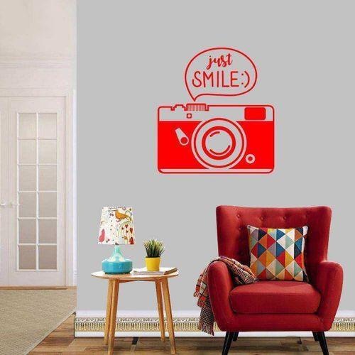 Just Smile Yazılı Fotoğraf Makinesi Dekoratif Duvar Sticker, Çıkartma, Etiket