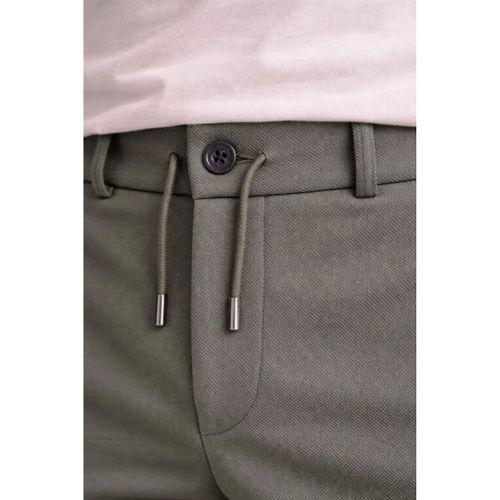 Erkek Diagonel Mikro Dokulu Duble Paça Cepli Pantolon Bağcıklı Bel, Modern Kesim - Haki