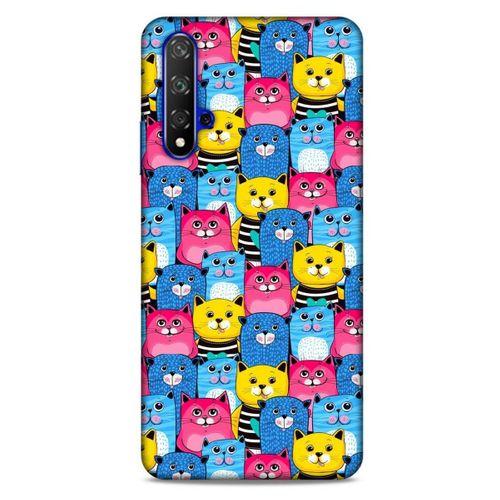 Lopard Huawei P Smart S 2020 Uyumlu Kılıf Kediler (36) Glitter Kılıf Mavi Pembe
