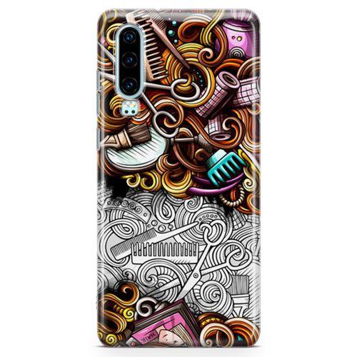 Huawei P30 Kılıf Kuaför Malzemeleri Doodle Arka Kapak Koruma Desenli Full Koruyucu