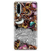 Huawei P30 Kılıf Kuaför Malzemeleri Doodle Arka Kapak Koruma Desenli Full Koruyucu
