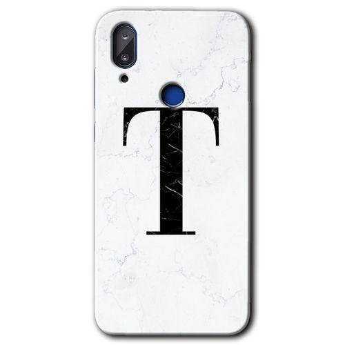 Vestel E5 Kılıf HD Desen Baskılı Arka Kapak - Beyaz Mermer Desenli T Harfi + Kırılmaz Cam