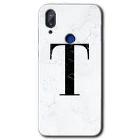 Vestel E5 Kılıf HD Desen Baskılı Arka Kapak - Beyaz Mermer Desenli T Harfi + Kırılmaz Cam