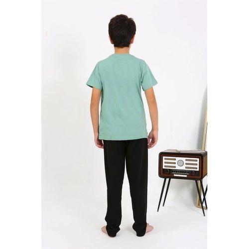 Erkek Çocuk Kısa Kol Penye Pijama Takım Suyeşili