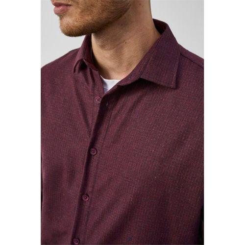 Pixel Relaxed Fit Pamuklu Mikro Çizgili Flanel Erkek Gömlek - Bordo