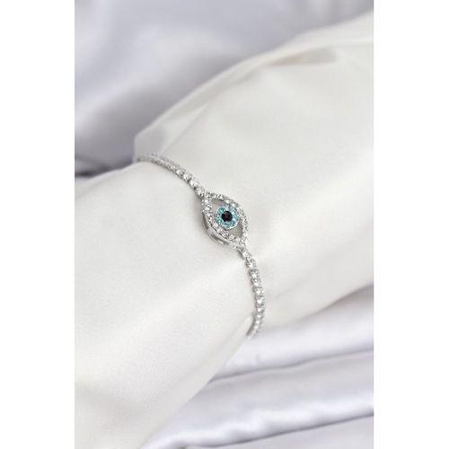 Göz Model Zirkon Taşlı Gümüş Renk Asansörlü Su Yolu Bileklik