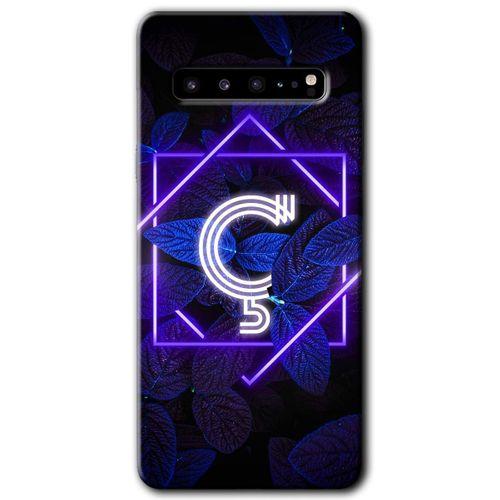 Potkal Hediye Fabrikası Samsung Galaxy S10 Plus Kılıf HD Desen Baskılı Arka Kapak - Dark Neon Yaprak Ç Harfi