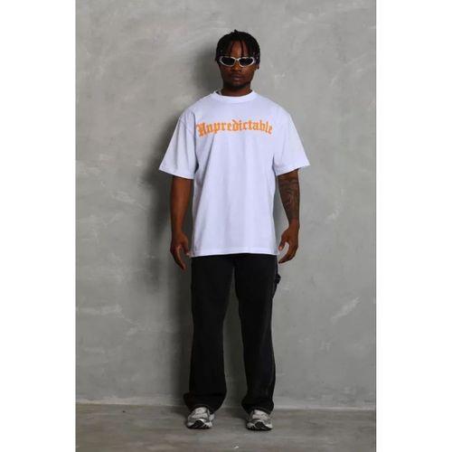 Unisex Oversize Baskılı Bisiklet Yaka T-Shirt - Beyaz
