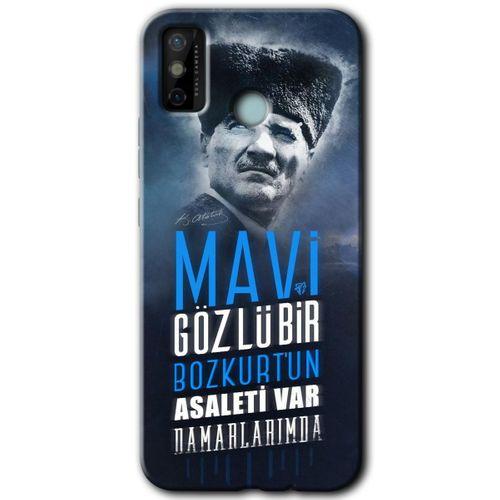 MRCİLETİSİM Tecno Spark 6 Go Kılıf HD Desen Baskılı Arka Kapak+Temperli Cam - Bozkurt Atatürk