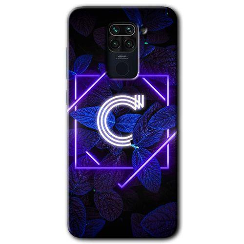 Xiaomi Redmi Note 9 Kılıf Baskılı Arka Kapak - Dark Neon Yaprak C Harfi +Tam Ekran Koruyucu