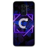 Xiaomi Redmi Note 9 Kılıf Baskılı Arka Kapak - Dark Neon Yaprak C Harfi +Tam Ekran Koruyucu