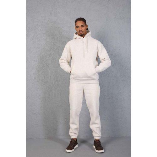 Şardonlu Kanguru Cepli Sweatshirt - 3 İplik Şardonlu Lastik Paça Erkek Eşofman Altı- Eşofman Takımı - Bej