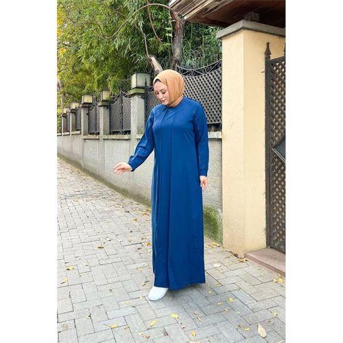 İkili Uzun Nevrül Detaylı Sade Basic Uzun Büyük Beden Spor Elbise - 12026 - İndigo