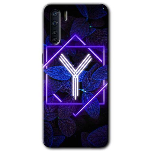 MRCİLETİSİM Oppo A91 Kılıf Kapak - Dark Neon Yaprak Y Harfi +Hayalet Ekran Yandan Gözükmez