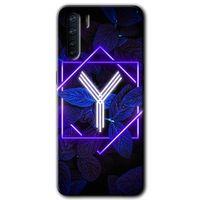 MRCİLETİSİM Oppo A91 Kılıf Kapak - Dark Neon Yaprak Y Harfi +Hayalet Ekran Yandan Gözükmez