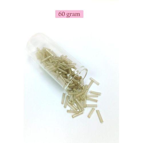 Uzun Boru Kesme Boncuk Çap 2mm Uzunluk 10 mm - 60 Gram - Şeffaf Bej - BNC276
