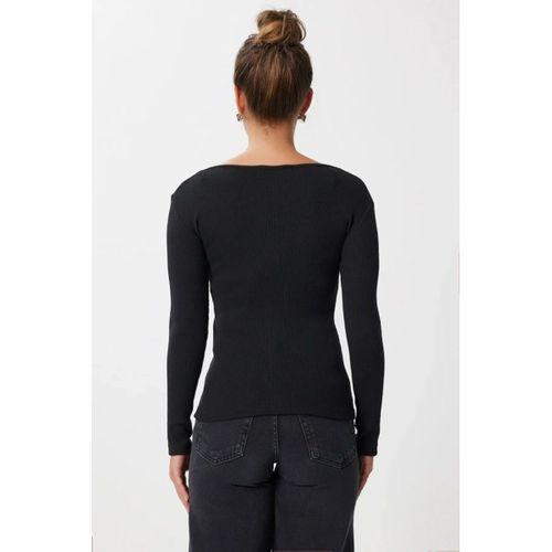 Kadın Dantel Detay V Yaka Kaskorse Kumaş Bluz