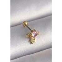 pilelistore 316L Çelik Gold Renk Pembe Zirkon Taşlı Sallantı Yıldız Detay Tragus Piercing - TJ-PR1236