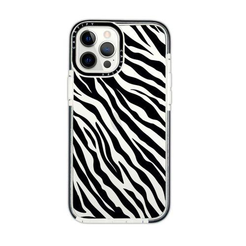 iPhone 12 Pro Casetify Zebra Pattern Anti Shock Premium Silikonlu Siyah Kenar Detaylı Telefon Kılıfı