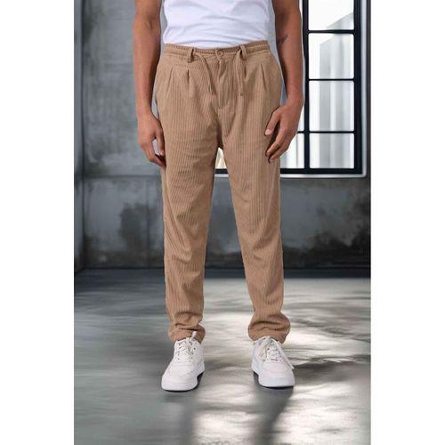 Roy Regular Fit Beli Lastikli Fitilli Kadife Kumaş Fermuarlı Jogger Erkek Pantolon - Bej