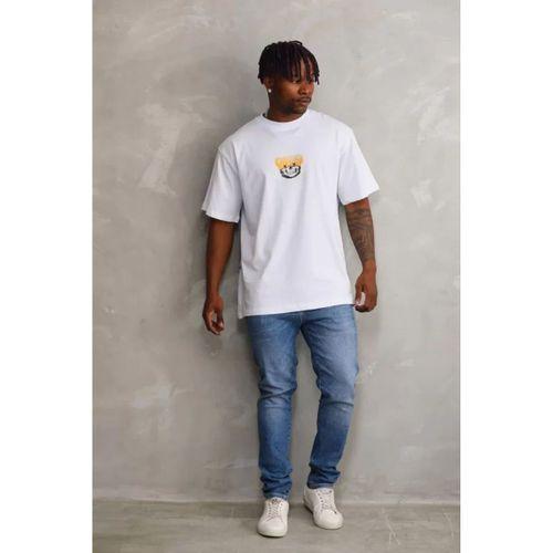 Unisex Baskılı Oversize T-Shirt - Beyaz
