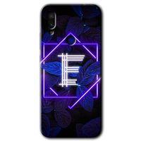 MRCİLETİSİM Xiaomi Redmi Note 7 Kılıf HD Desen Baskılı Arka Kapak+Temperli Cam - Dark Neon Yaprak E Harfi