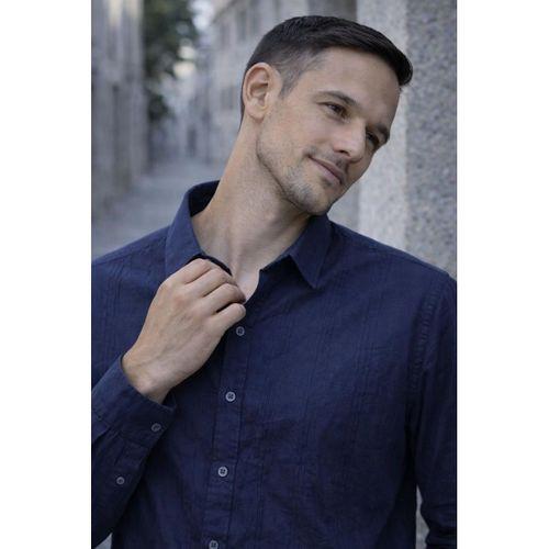 Proust Çizgili İnce Modal Kumaş Uzun Kollu Yazlık Erkek Gömlek - Lacivert