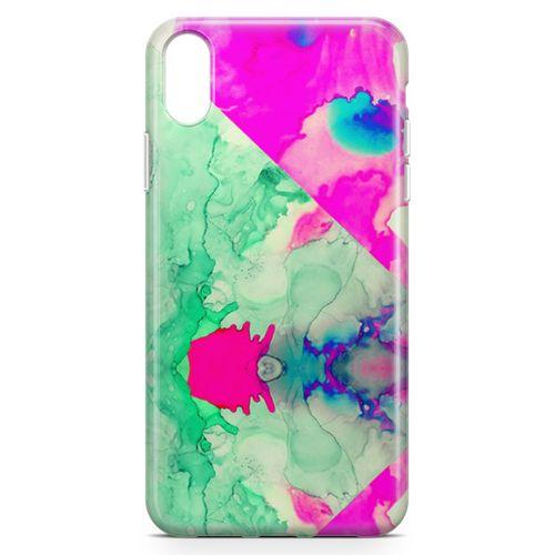 Apple iPhone XR Kılıf Yeşil Pembe Mermer Arka Kapak Koruma Desenli Full Koruyucu